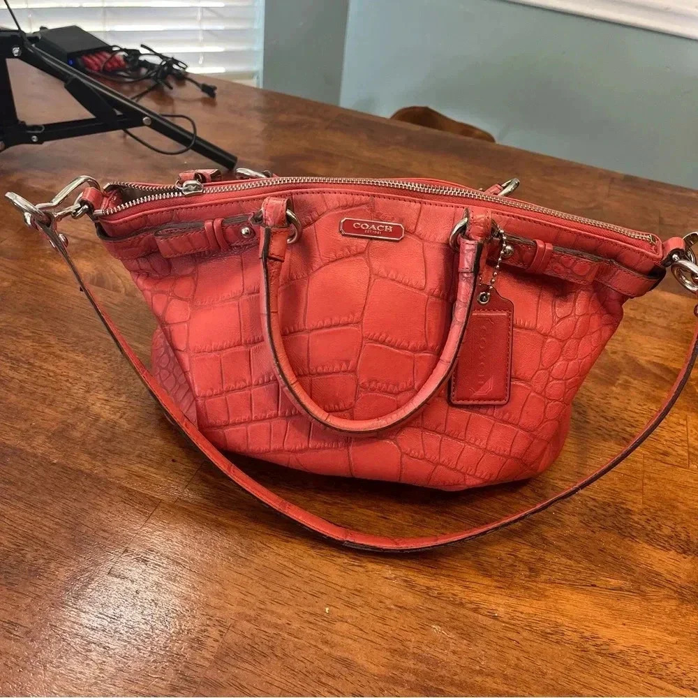 Coach Madison Sophia Croc Embossed Leather Satchel Crossbody Shoulder bag purse